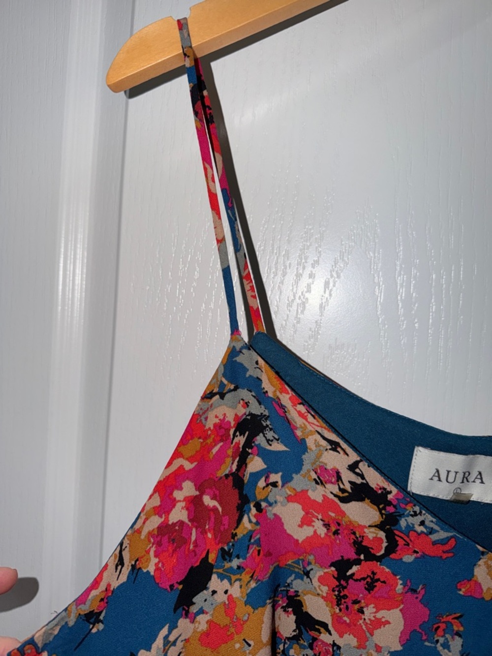 Aura Teal Floral Slip Dress with Pink & rust  Blooms size large - Picture 4 of 5